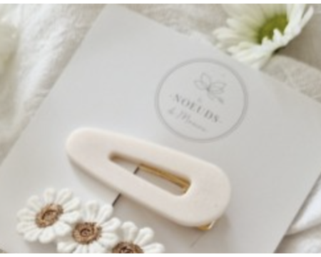 Barrette résine - arrondie -Blanc nacré