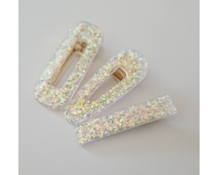 Barrette résine - barre -  Pailleté Blanc nacré