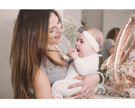 Collier d'allaitement, de portage et de dentition - MARIE - Blanc/Rose/Gris - MintyWendy