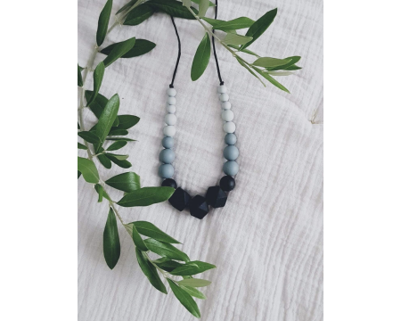 Collier d'allaitement, de portage et de dentition - MARIE - Noir/Gris - MintyWendy