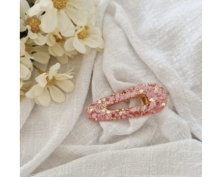 Barrette en résine - arrondie - Rose fuchsia / Or