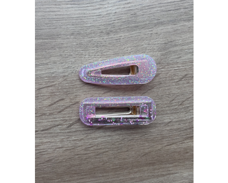 Barrette en résine - rectangle - Rose pâle pailleté