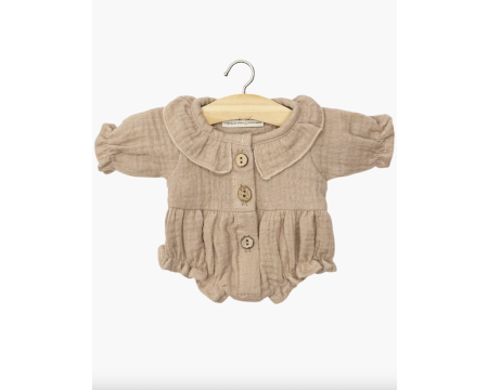 Barboteuse léonore à manches longues en gaze de coton moka MINIKANE