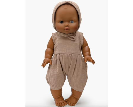Léon poupon Gordis vintage 34cm et son ensemble Noa en gaze de coton mastic MINIKANE