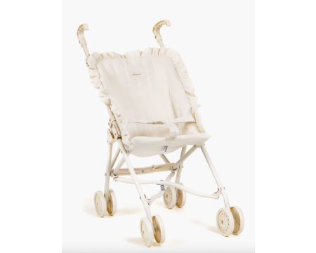 Poussette poupée quiltée à volants en gaze de coton mastic sur châssis crème MINIKANE