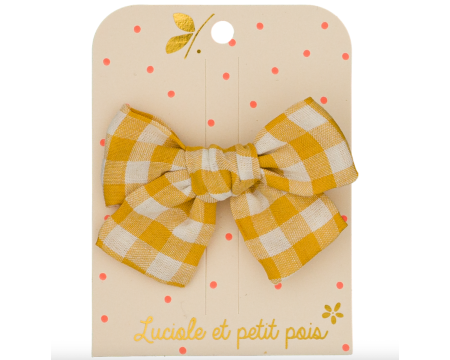 Barrette petit noeud princesse - Vichy moutarde 