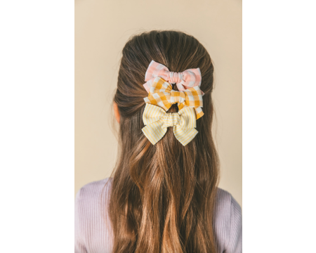 Barrette petit noeud princesse - Vichy moutarde 