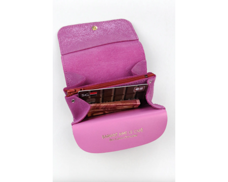 Porte monnaie en cuir pailleté Kate - Framboise