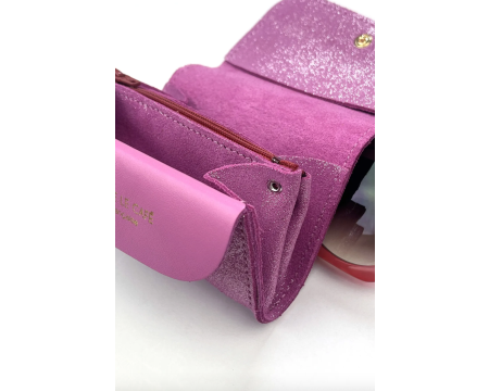 Porte monnaie en cuir pailleté Kate - Framboise