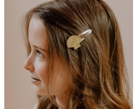 Barrettes doubles – coquillage doré pailleté