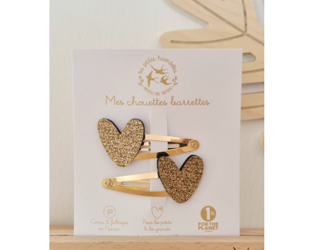 Barrettes doubles – coeur doré pailleté