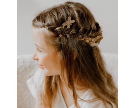 Barrettes doubles – papillon doré pailleté