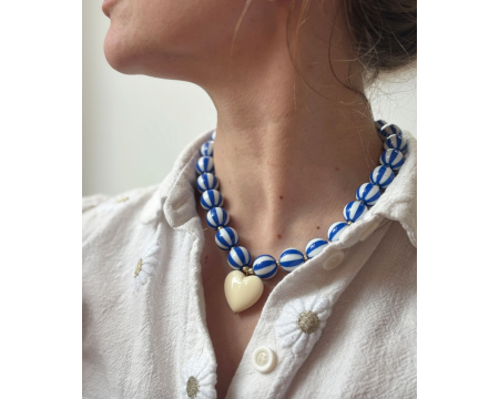 Collier Gaïa - rayé bleu foncé