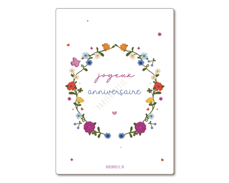 Carte Couronne fleurie Joyeux Anniversaire PAPIER POETIC