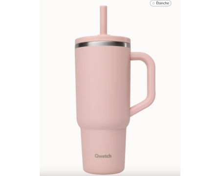 Travel cup isotherme bouchon étanche inox matt 900 ml QWETCH - rose pastel
