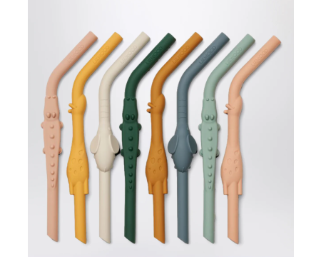 Lot de 8 pailles coudées en silicone Carlson - Yellow Mellow multi mix - LIEWOOD