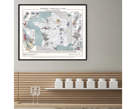 Affiche/planche Carte de France vinicole décorative vintage