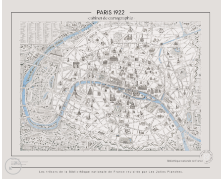 Affiche/planche Paris 1922, plan ancien monumental Les Jolies Planches