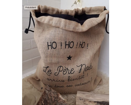 Baluchon en jute  "HO! HO! HO! LE PÈRE NOËL ARRIVE BIENTÔT"