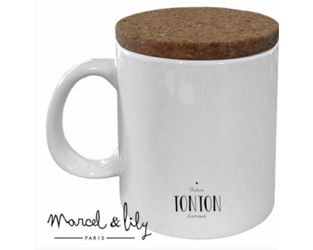 MUG AVEC SON COUVERCLE EN LIÈGE " SURPRISE TONTON"