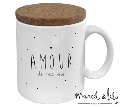Mug avec couvercle en liège "AMOUR de ma vie"