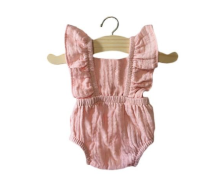 Barboteuse rétro "LOU" coton double gaze poupée MINIKANE Rose