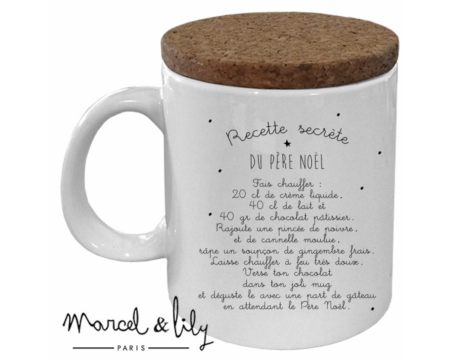 MUG COUVERCLE EN LIÈGE "RECETTE CHOCOLAT DE NOËL"