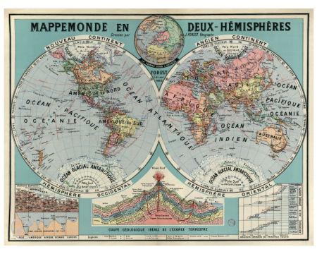 Mappemonde en deux Hémisphères par J. Forest LES JOLIES PLANCHES