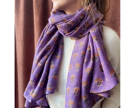 Foulard laine et coton Anisha Florets Purple - APACHES