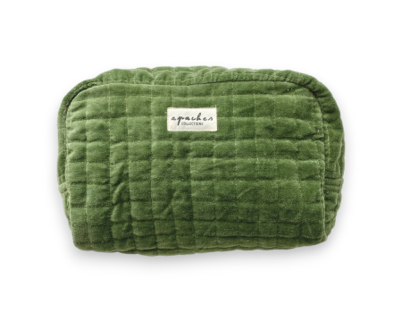 Grande trousse en velours Gaya - Vert mousse