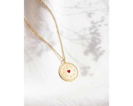 Médaille Maria en émail rouge et or fin 24 carats - émoi émoi