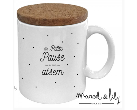Mug Couvercle en Liège "LA PETITE PAUSE DE MON ATSEM"