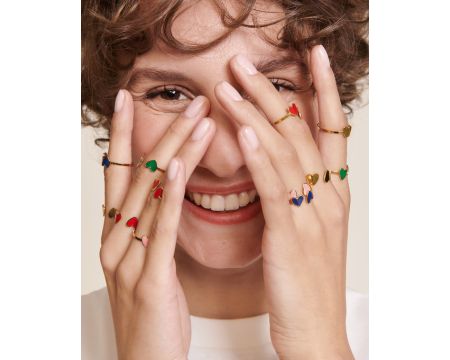 Bague 2 coeurs Billie émoi émoi - émail rouge et or fin 24 carats