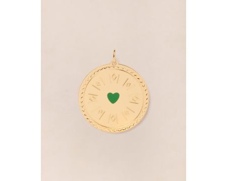 Médaille Maria en émail vert et or fin 24 carats - émoi émoi
