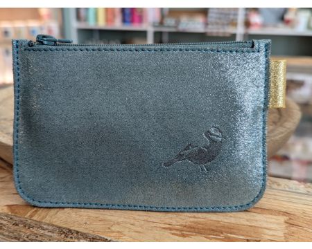 Porte monnaie pailleté cuir BARNABE AIME LE CAFE - Bleu/vert