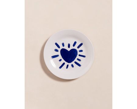 L'assiette Coeur solaire en porcelaine - bleu