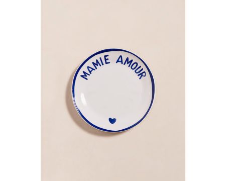 L'assiette Mamie amour en porcelaine - bleu